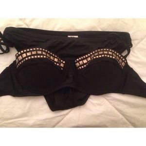 black studded strapless push-up swimsuit