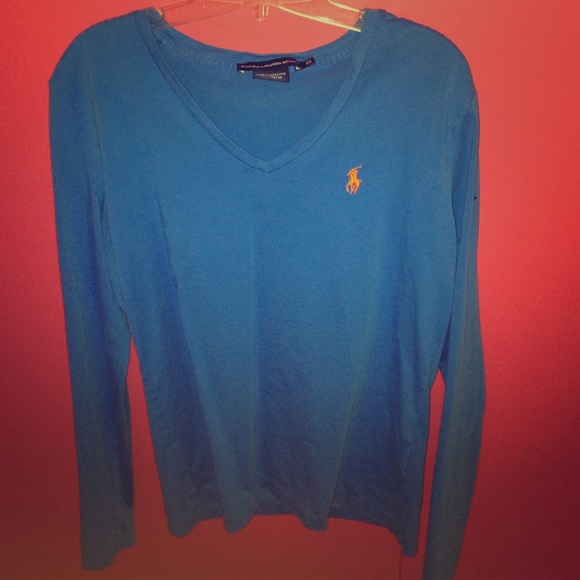 Long sleeve blue polo shirt