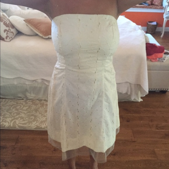 Hand-made Off-white Eyelet Strapless Dress