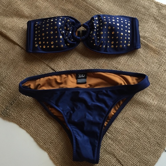 1Sol Bathing swim suit, Navy with gold detail