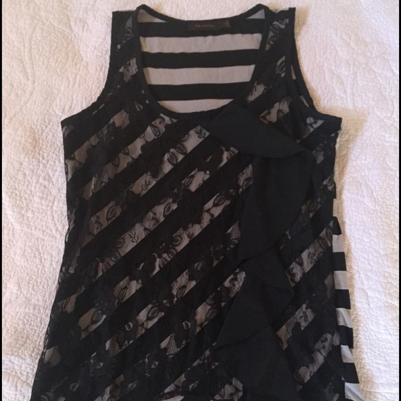 The Limited Lace Ruffle Striped Tank Top