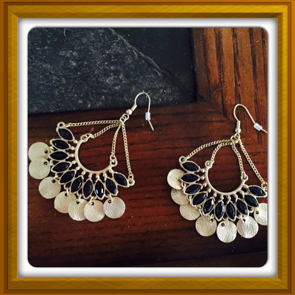 Lovely Black and Gold Chandelier Earrings