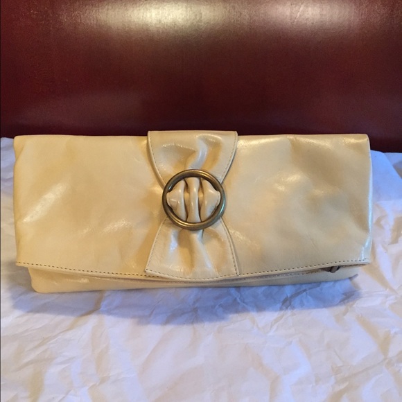 Cream leather Hobo clutch