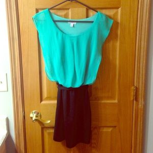 Teal club dress with mini skirt attached
