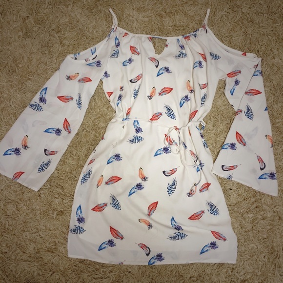 Pink Owl Feather-Print Cold-Shoulder Dress