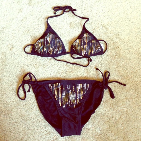 Black Sequin Bikini Set. NWOT
