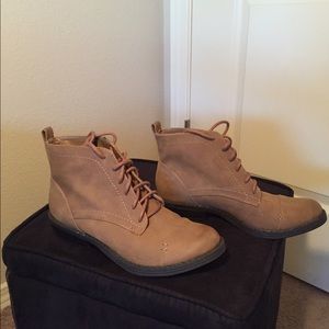 Tan, faux leather ankle boots