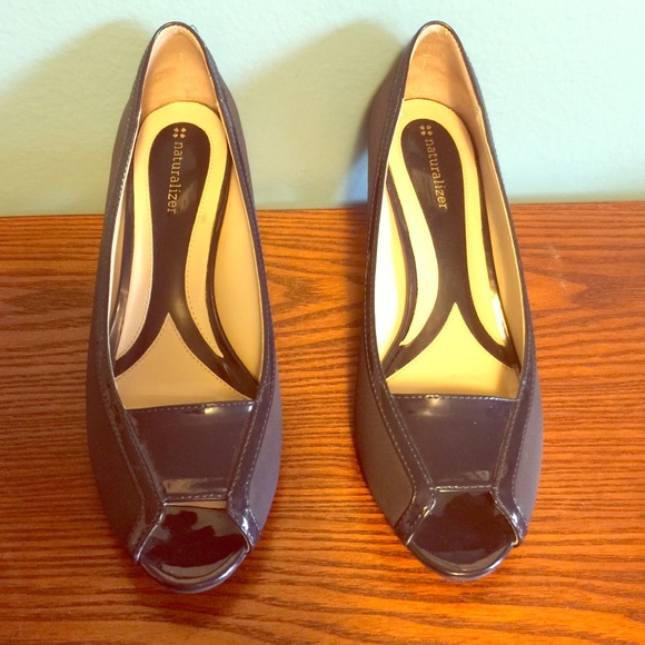 Navy Blue Peep Toe Pumps
