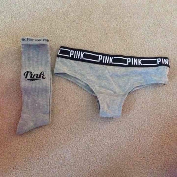 NWT Pink Logo Grey Cheekster & High Socks Bundle