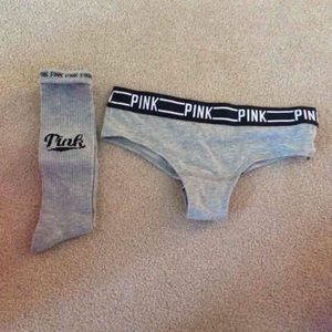 NWT Pink Logo Grey Cheekster & High Socks Bundle