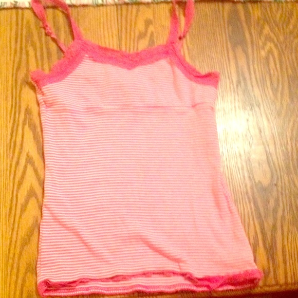Pink and striped tank top, with lace