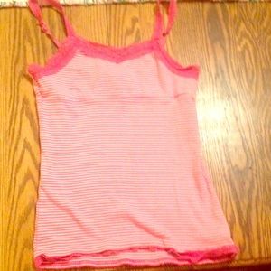 Pink and striped tank top, with lace