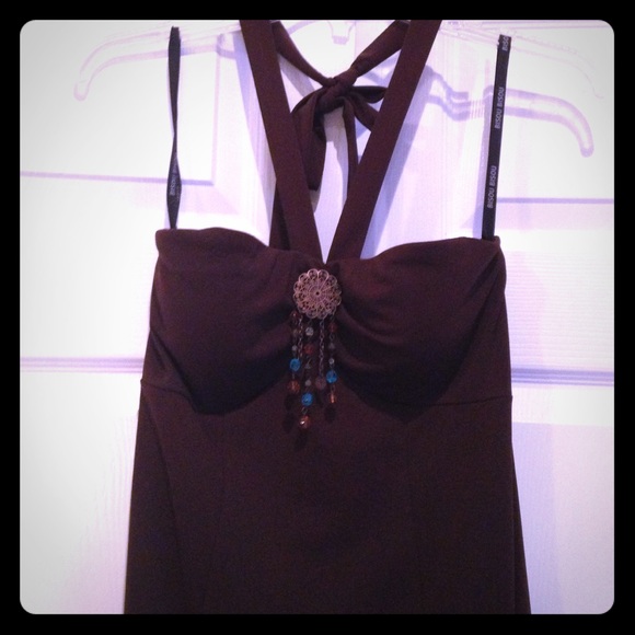 Sz 10 brown halter dress with asymetrical hem