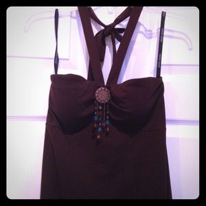 Sz 10 brown halter dress with asymetrical hem