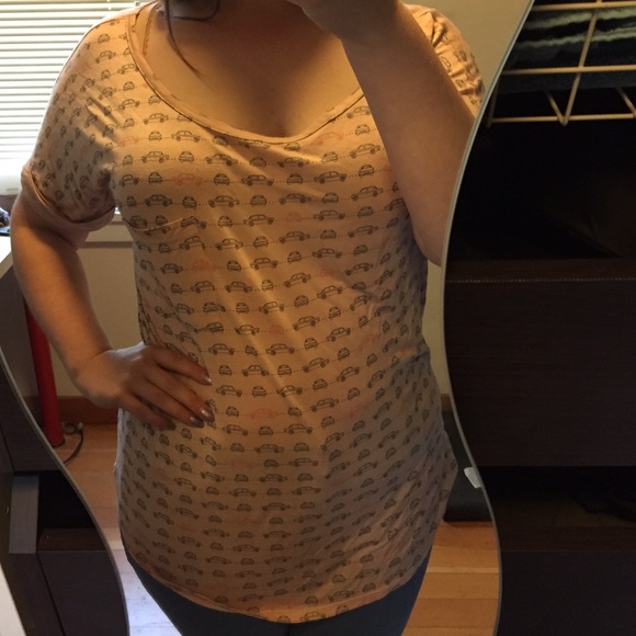 NWOT Maison Jules Car Print Pink Tee