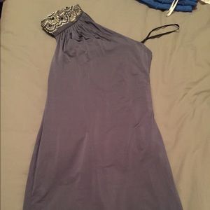 NWOT grey one shoulder laundry dress size 4