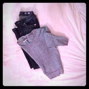 Grey sweater with mint green stripes