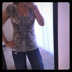 Medium v neck shirt with bedazzled detailing
