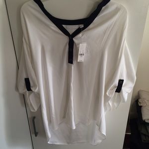 NWT White Blouse w/ Black Trim