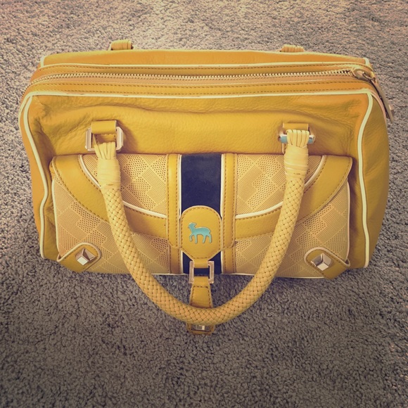 L.A.M.B Leather Gold and Navy trim Handbag