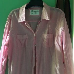 Light pink and white stripped button up.