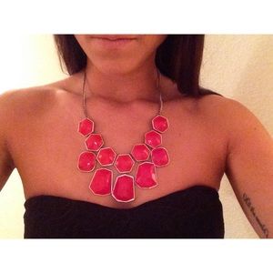 Red statement bib necklace