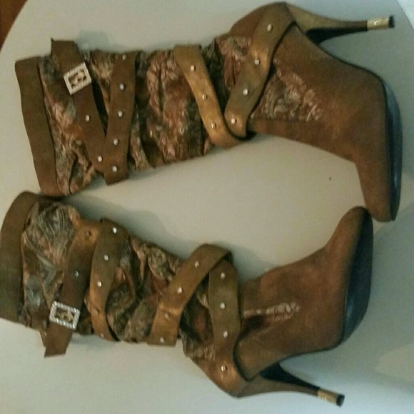 Gold mid-calf boots