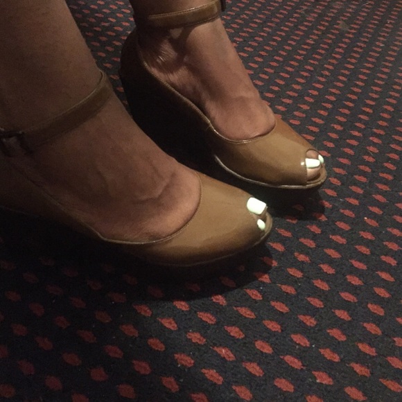 Camel Patent Leather Wedges
