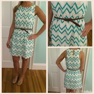 Chevron lined dress with belt