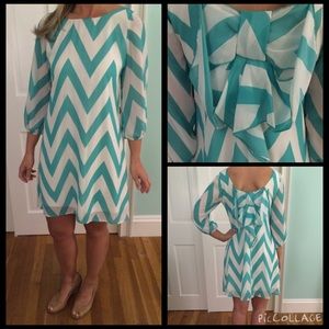 Bow back chevron teal dress