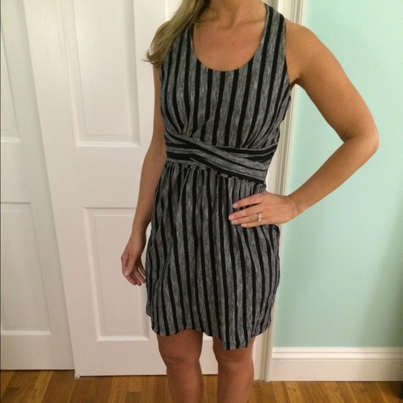 Navy striped dress with criss cross back - Picture 2 of 4