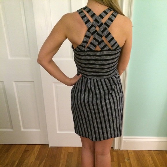 Navy striped dress with criss cross back - Picture 3 of 4