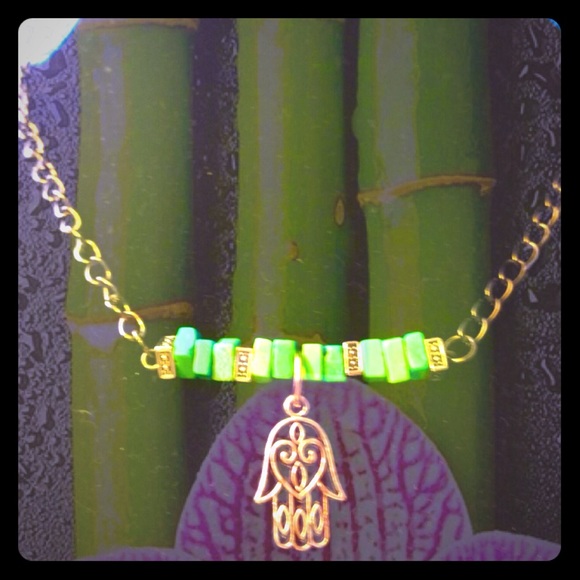Hamsa hand turquoise bar necklace