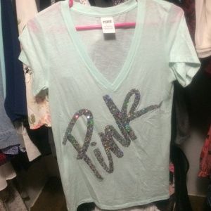 Short sleeve PINK brand shirt with sparkles