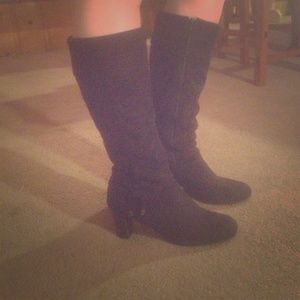 Black suede knee high boots w/ 2.5 inch heel