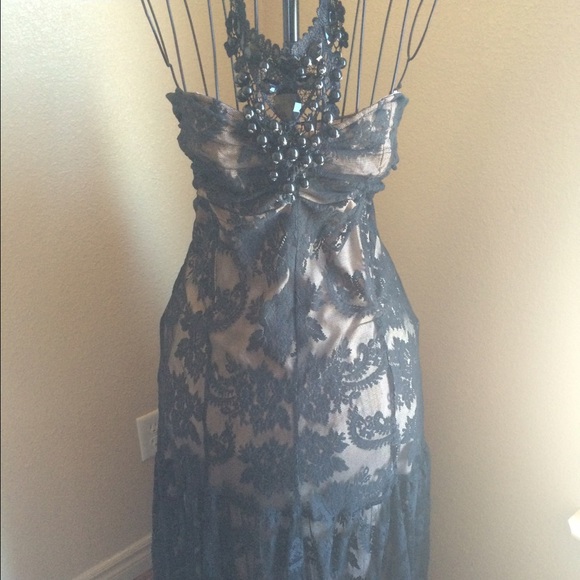 Black lace strapless dress
