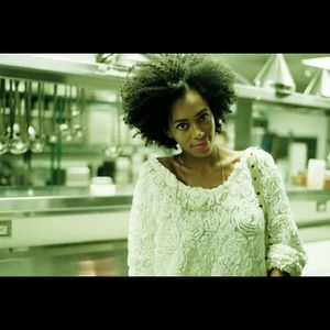 American apparel 3d flower mesh sweater