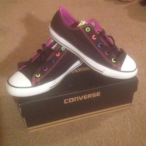 Multi colored tongue black converse