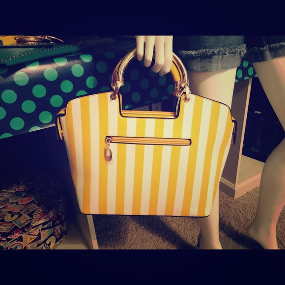 $40.  Yellow stripe handbag