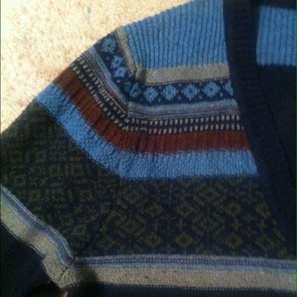 Men's Blue Multi-Pattern Cardigan - Picture 2 of 3