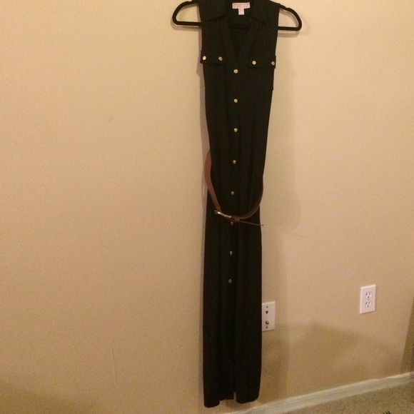 MICHAEL KORS Navy Maxi Dress with Brown belt