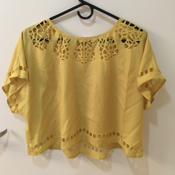 Yellow cut out silky boxy blouse top