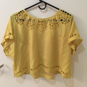 Yellow cut out silky boxy blouse top
