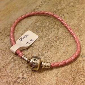 Braided, pink leather pandora bracelet