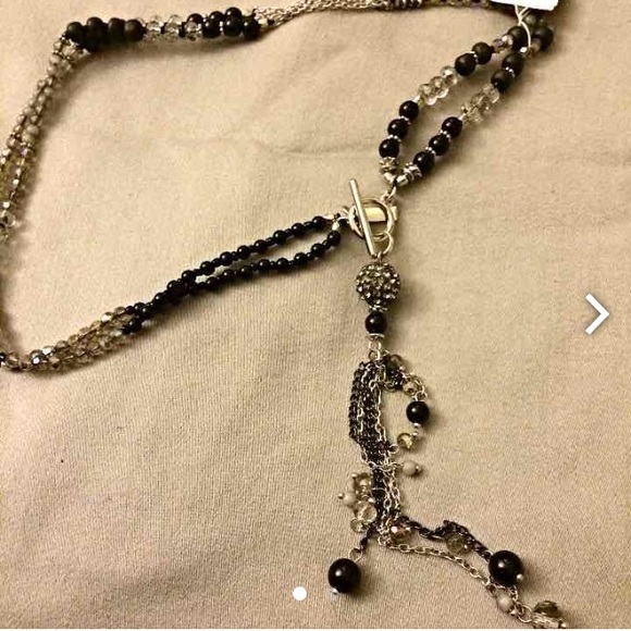 Silver & black beaded chain necklace