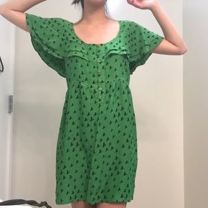 Marc Jacobs swallow print green cape silk dress