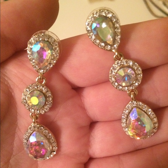 Diamond and Iridescent Stone earrings
