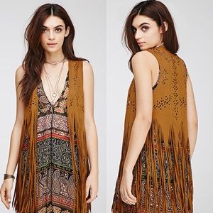 Perforated Faux Suede Fringed Vest