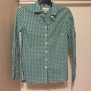 Green gingham print button up