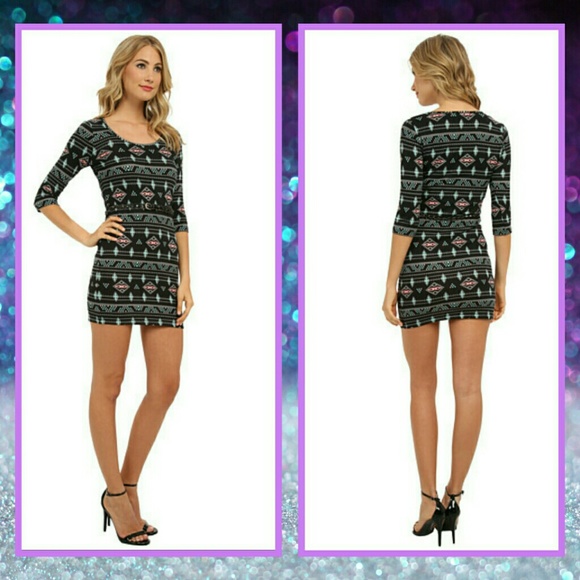NWT- Aztec print bodycon style belted dress